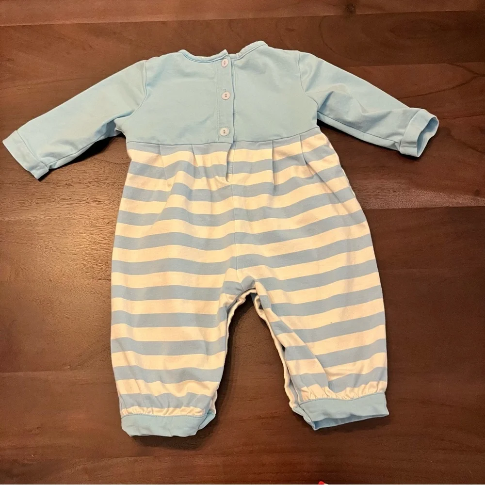 Busy Bee Smocks! Christmas Smocked Snowglobe Santa Stripe Jon Jon Romper 6 Month